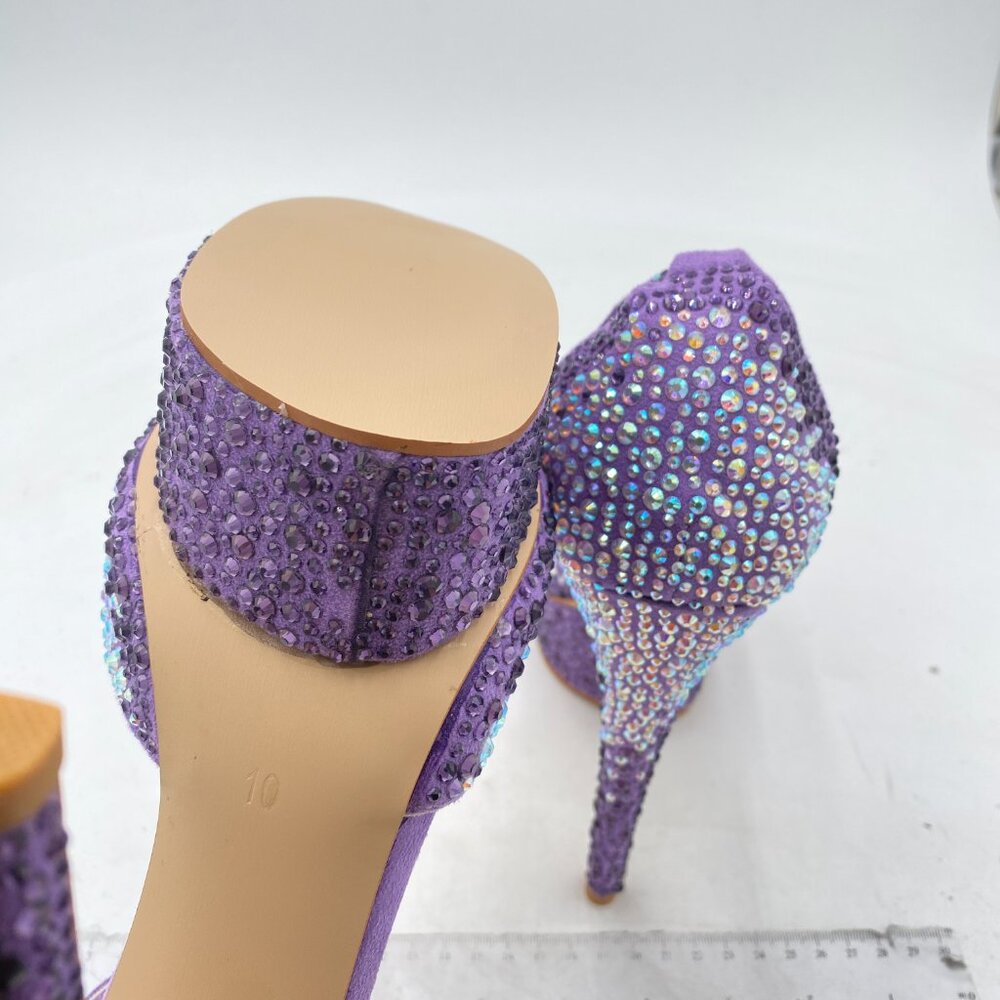 XYD Light Purple Sparkling Bejeweled Platform Evening Heels Peep Toe Sandals - Picture 6 of 8